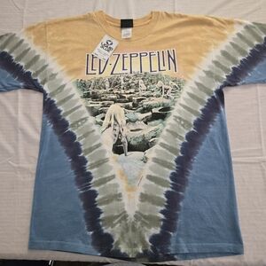 NWT Vintage LED Zeppelin 'Houses of the Holy' Liquid Blue Tie-Dye TShirt  Large